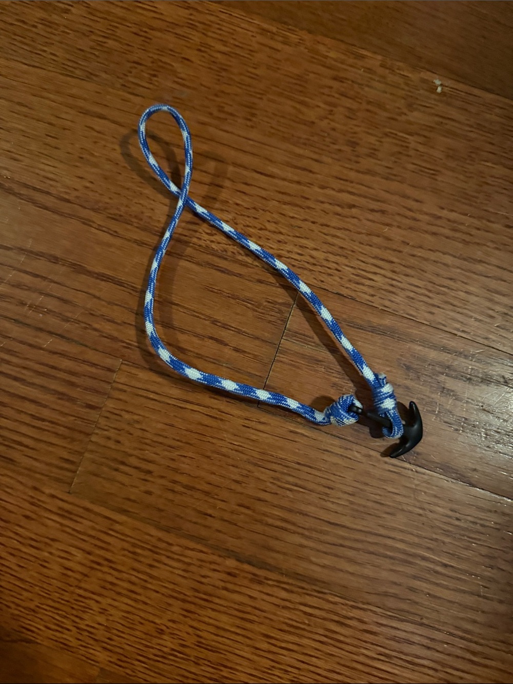 Blue and White Braided Cord Bracelet with Black Anchor Clasp